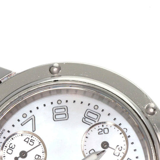 HERMES Watches Quartz CL1.310 Stainless Steel , Stainless Steel Silver Clipper Chronograph White shell dial Women Used Authentic