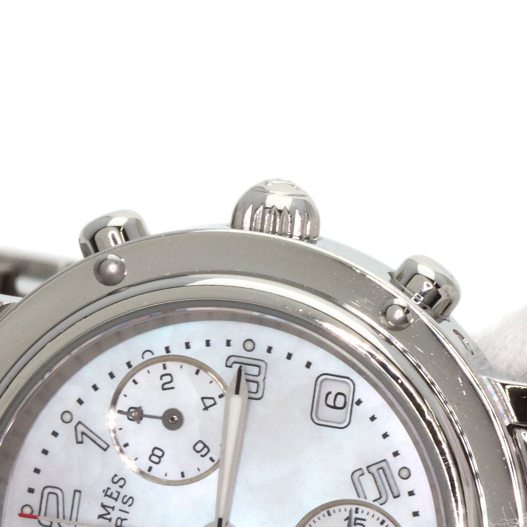 HERMES Watches Quartz CL1.310 Stainless Steel , Stainless Steel Silver Clipper Chronograph White shell dial Women Used Authentic