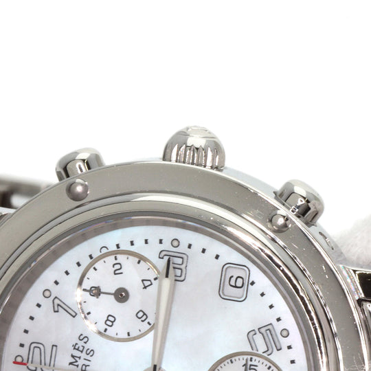 HERMES Watches Quartz CL1.310 Stainless Steel , Stainless Steel Silver Clipper Chronograph White shell dial Women Used Authentic
