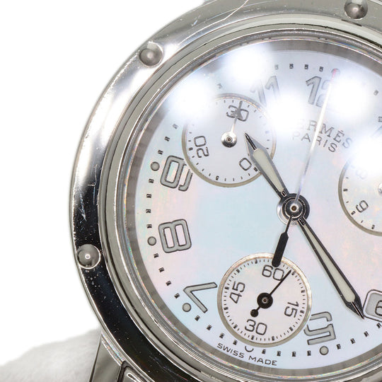 HERMES Watches Quartz CL1.310 Stainless Steel , Stainless Steel Silver Clipper Chronograph White shell dial Women Used Authentic
