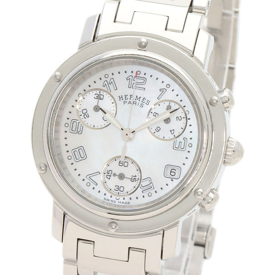HERMES Watches Quartz CL1.310 Stainless Steel , Stainless Steel Silver Clipper Chronograph White shell dial Women Used Authentic
