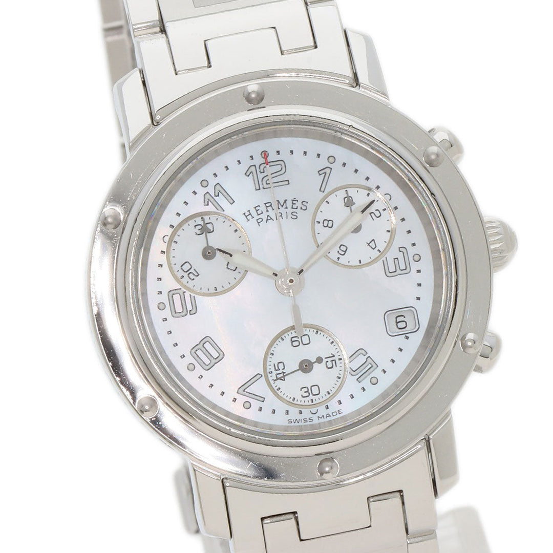 HERMES Watches Quartz CL1.310 Stainless Steel , Stainless Steel Silver Clipper Chronograph White shell dial Women Used Authentic