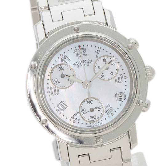 HERMES Watches Quartz CL1.310 Stainless Steel , Stainless Steel Silver Clipper Chronograph White shell dial Women Used Authentic