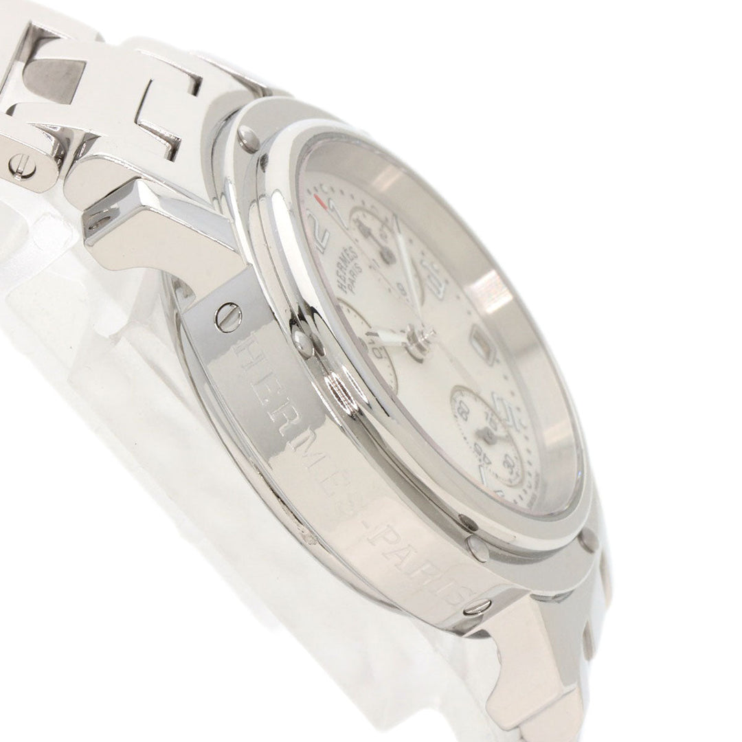 HERMES Watches Quartz CL1.310 Stainless Steel , Stainless Steel Silver Clipper Chronograph White shell dial Women Used Authentic