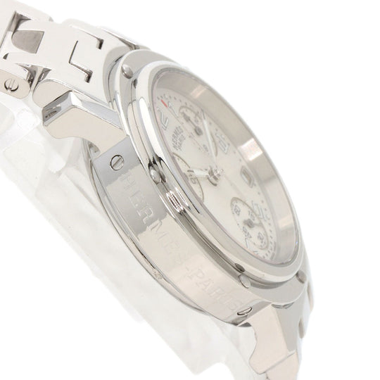 HERMES Watches Quartz CL1.310 Stainless Steel , Stainless Steel Silver Clipper Chronograph White shell dial Women Used Authentic