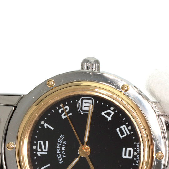 HERMES Watches Quartz CL4.220 Stainless Steel , SSxGP gold Clipper black dial Women Used Authentic