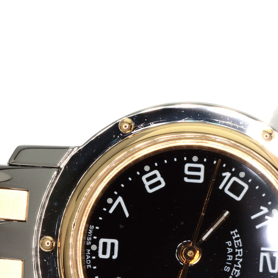 HERMES Watches Quartz CL4.220 Stainless Steel , SSxGP gold Clipper black dial Women Used Authentic