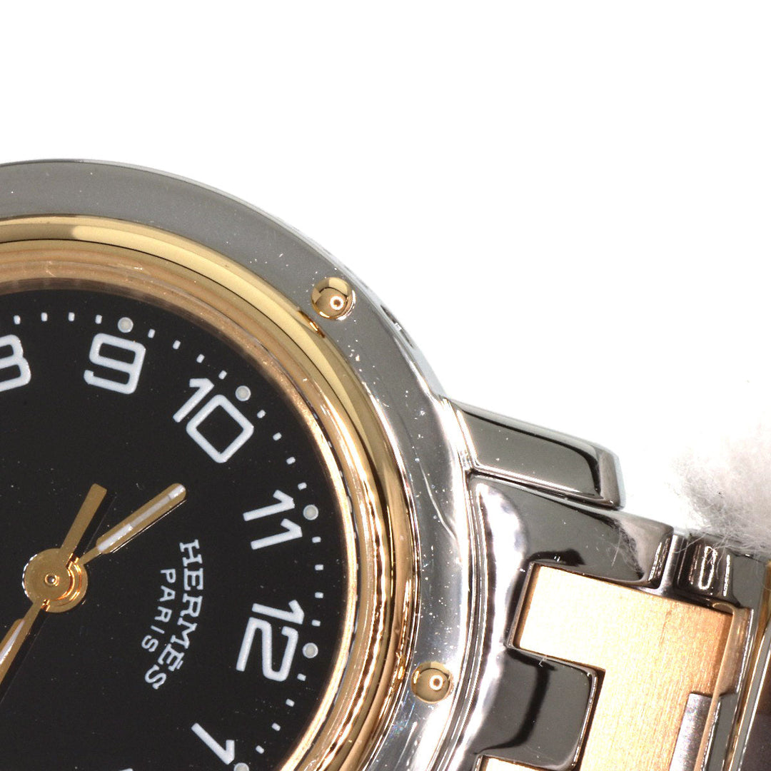 HERMES Watches Quartz CL4.220 Stainless Steel , SSxGP gold Clipper black dial Women Used Authentic
