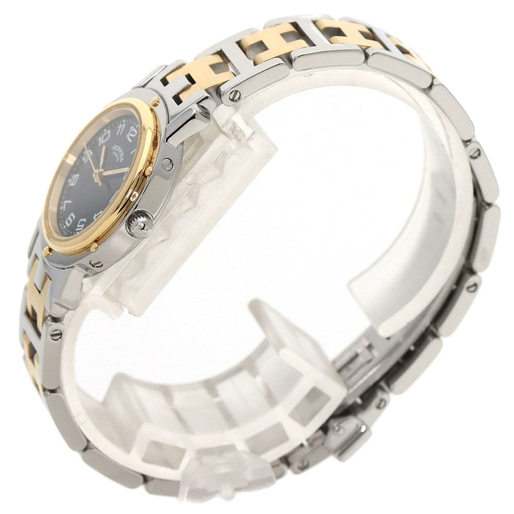 HERMES Watches Quartz CL4.220 Stainless Steel , SSxGP gold Clipper black dial Women Used Authentic