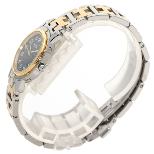 HERMES Watches Quartz CL4.220 Stainless Steel , SSxGP gold Clipper black dial Women Used Authentic