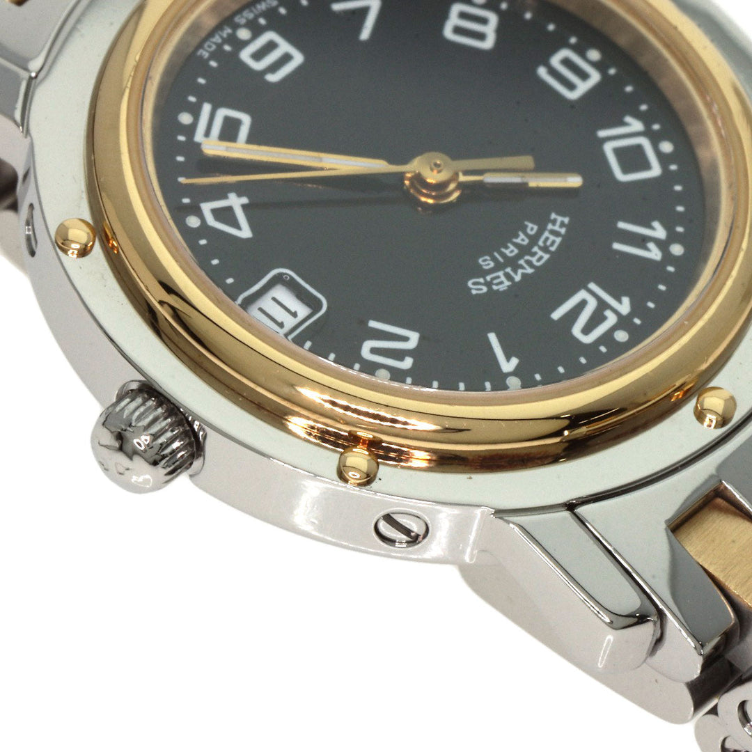 HERMES Watches Quartz CL4.220 Stainless Steel , SSxGP gold Clipper black dial Women Used Authentic