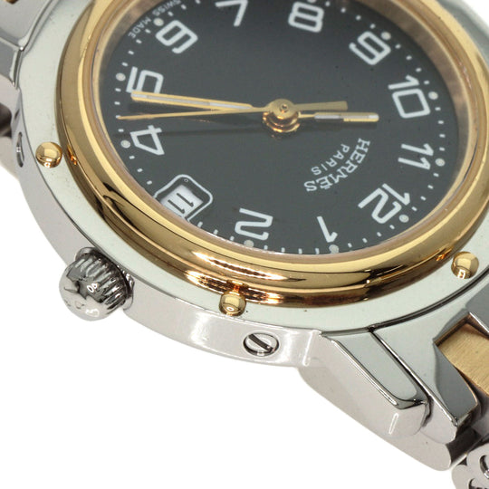 HERMES Watches Quartz CL4.220 Stainless Steel , SSxGP gold Clipper black dial Women Used Authentic