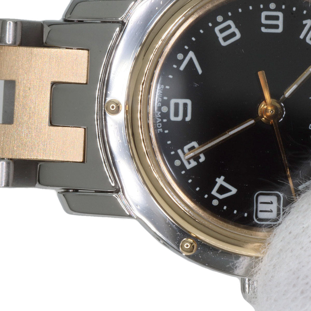 HERMES Watches Quartz CL4.220 Stainless Steel , SSxGP gold Clipper black dial Women Used Authentic