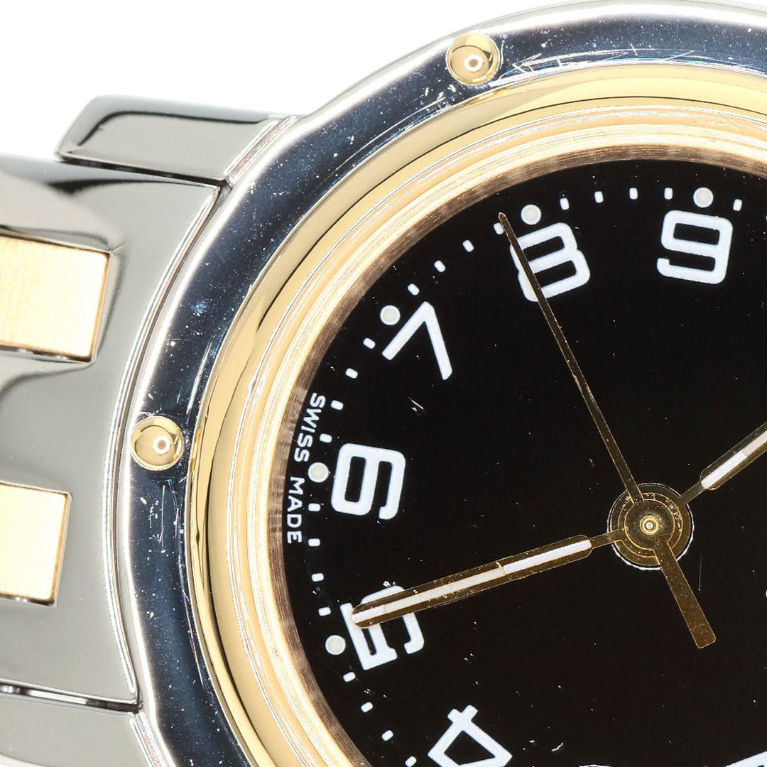 HERMES Watches Quartz CL4.220 Stainless Steel , SSxGP gold Clipper black dial Women Used Authentic
