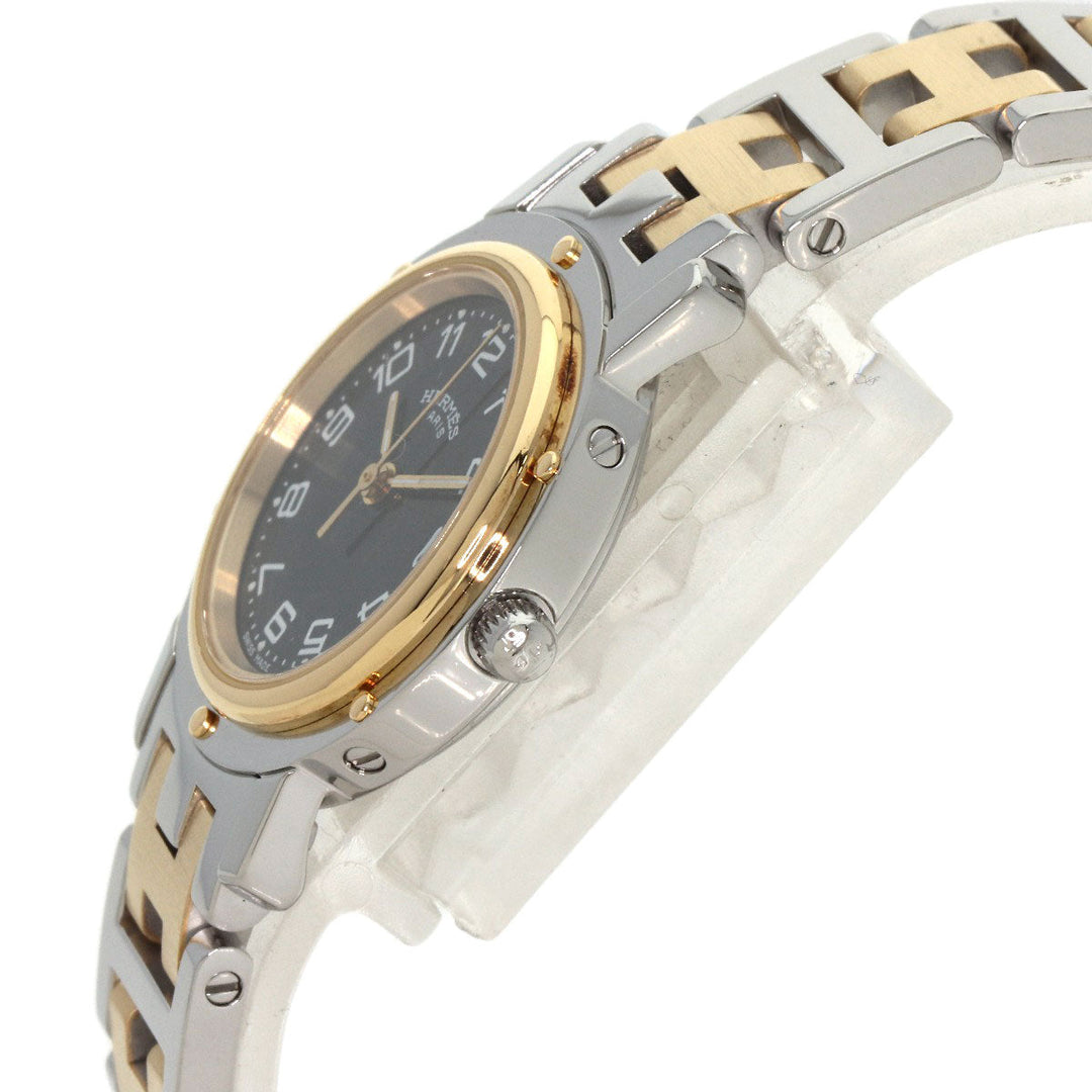 HERMES Watches Quartz CL4.220 Stainless Steel , SSxGP gold Clipper black dial Women Used Authentic