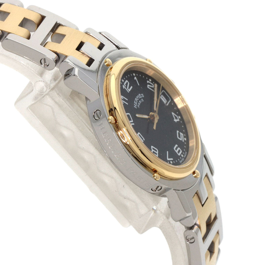 HERMES Watches Quartz CL4.220 Stainless Steel , SSxGP gold Clipper black dial Women Used Authentic