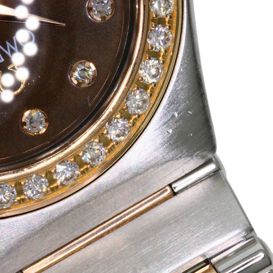 OMEGA Watches Quartz 1358.60 Stainless Steel , SSxK18PG gold Constellation 12P Bezel Diamond Brown dial Women Used Authentic