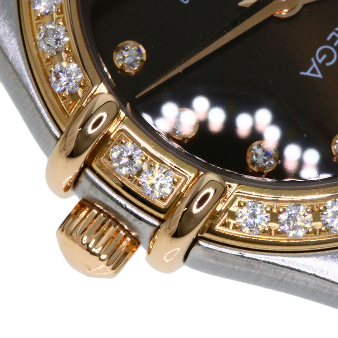 OMEGA Watches Quartz 1358.60 Stainless Steel , SSxK18PG gold Constellation 12P Bezel Diamond Brown dial Women Used Authentic