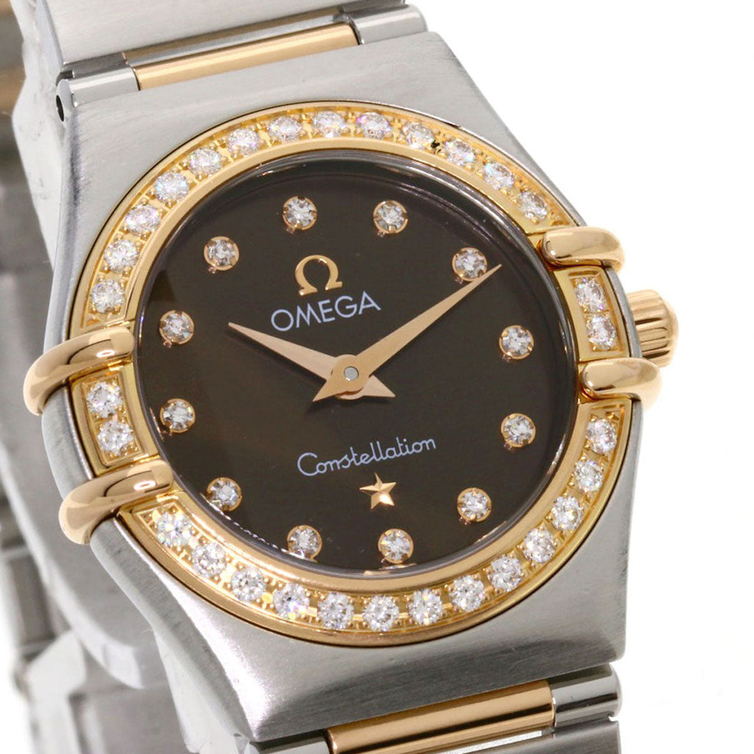 OMEGA Watches Quartz 1358.60 Stainless Steel , SSxK18PG gold Constellation 12P Bezel Diamond Brown dial Women Used Authentic