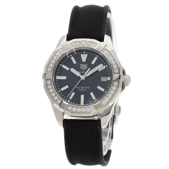 TAG HEUER Watches Quartz WAY131P Stainless Steel, Rubber, Diamond Silver Aquaracer Diamond Bezel Black shell dial Boys Used Authentic