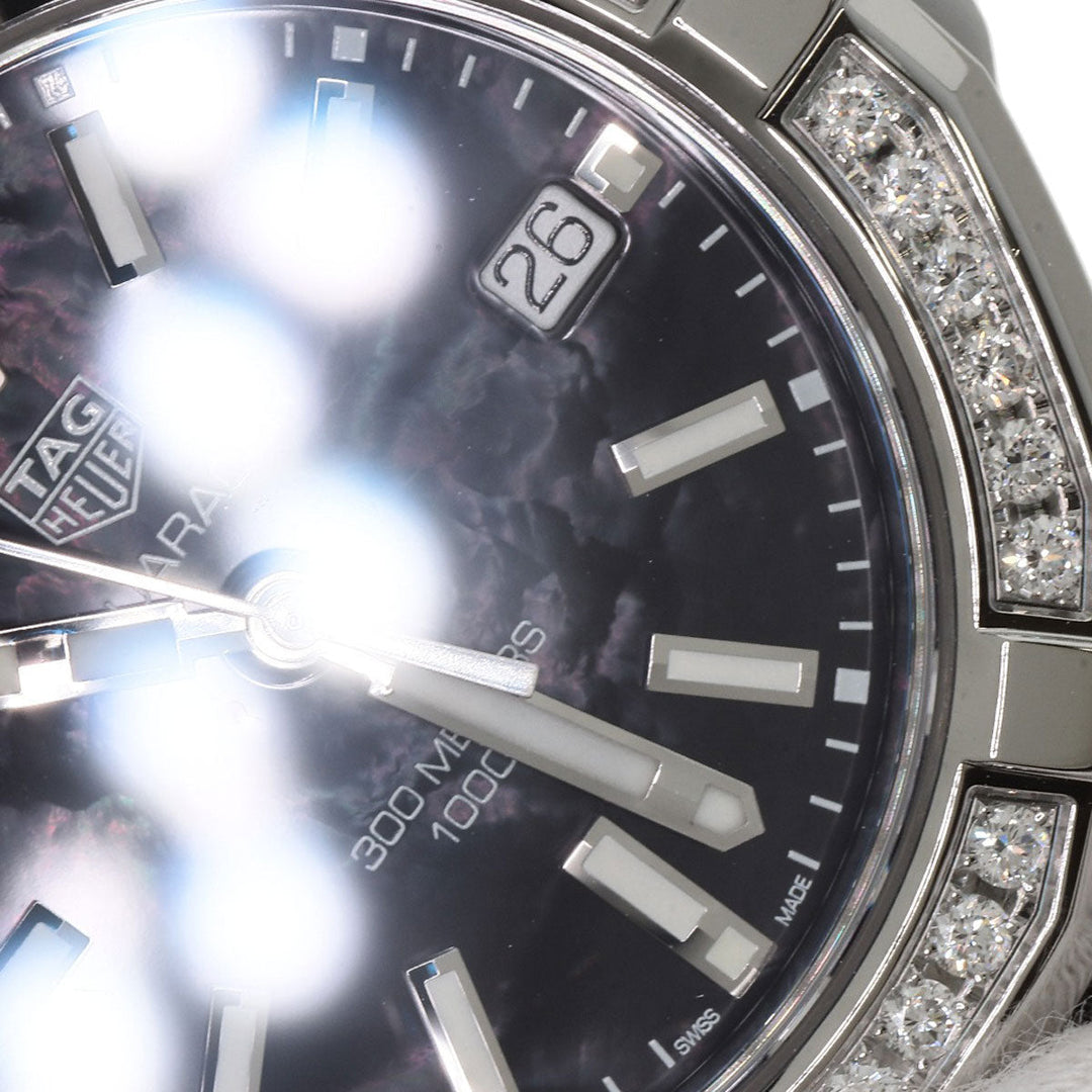 TAG HEUER Watches Quartz WAY131P Stainless Steel, Rubber, Diamond Silver Aquaracer Diamond Bezel Black shell dial Boys Used Authentic