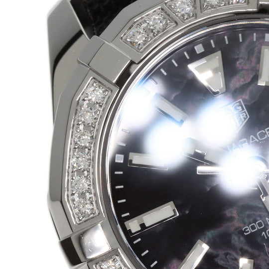 TAG HEUER Watches Quartz WAY131P Stainless Steel, Rubber, Diamond Silver Aquaracer Diamond Bezel Black shell dial Boys Used Authentic