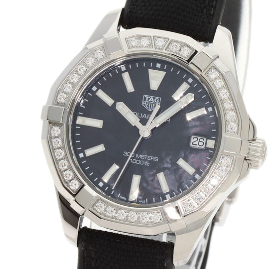 TAG HEUER Watches Quartz WAY131P Stainless Steel, Rubber, Diamond Silver Aquaracer Diamond Bezel Black shell dial Boys Used Authentic