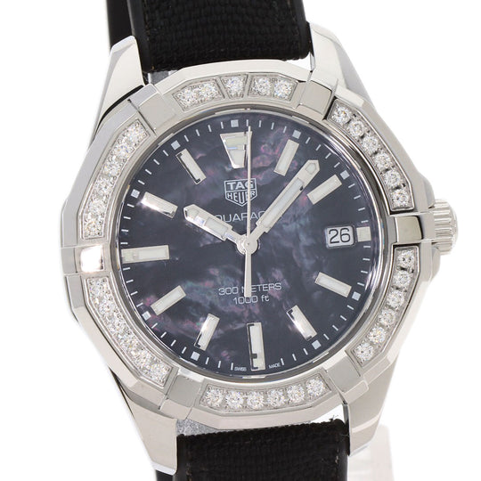 TAG HEUER Watches Quartz WAY131P Stainless Steel, Rubber, Diamond Silver Aquaracer Diamond Bezel Black shell dial Boys Used Authentic