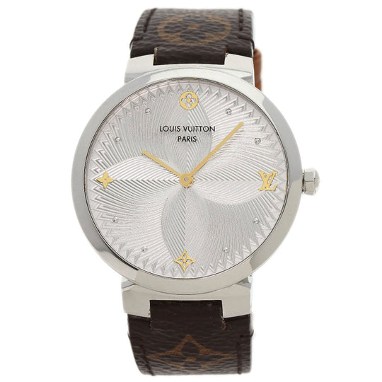 LOUIS VUITTON Watches Quartz QA016 Stainless Steel Silver Tambour Slim Metallic Flower 39 Silver dial