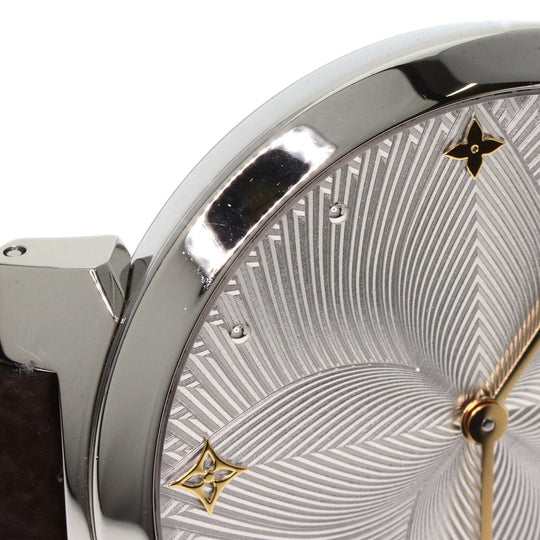 LOUIS VUITTON Watches Quartz QA016 Stainless Steel Silver Tambour Slim Metallic Flower 39 Silver dial
