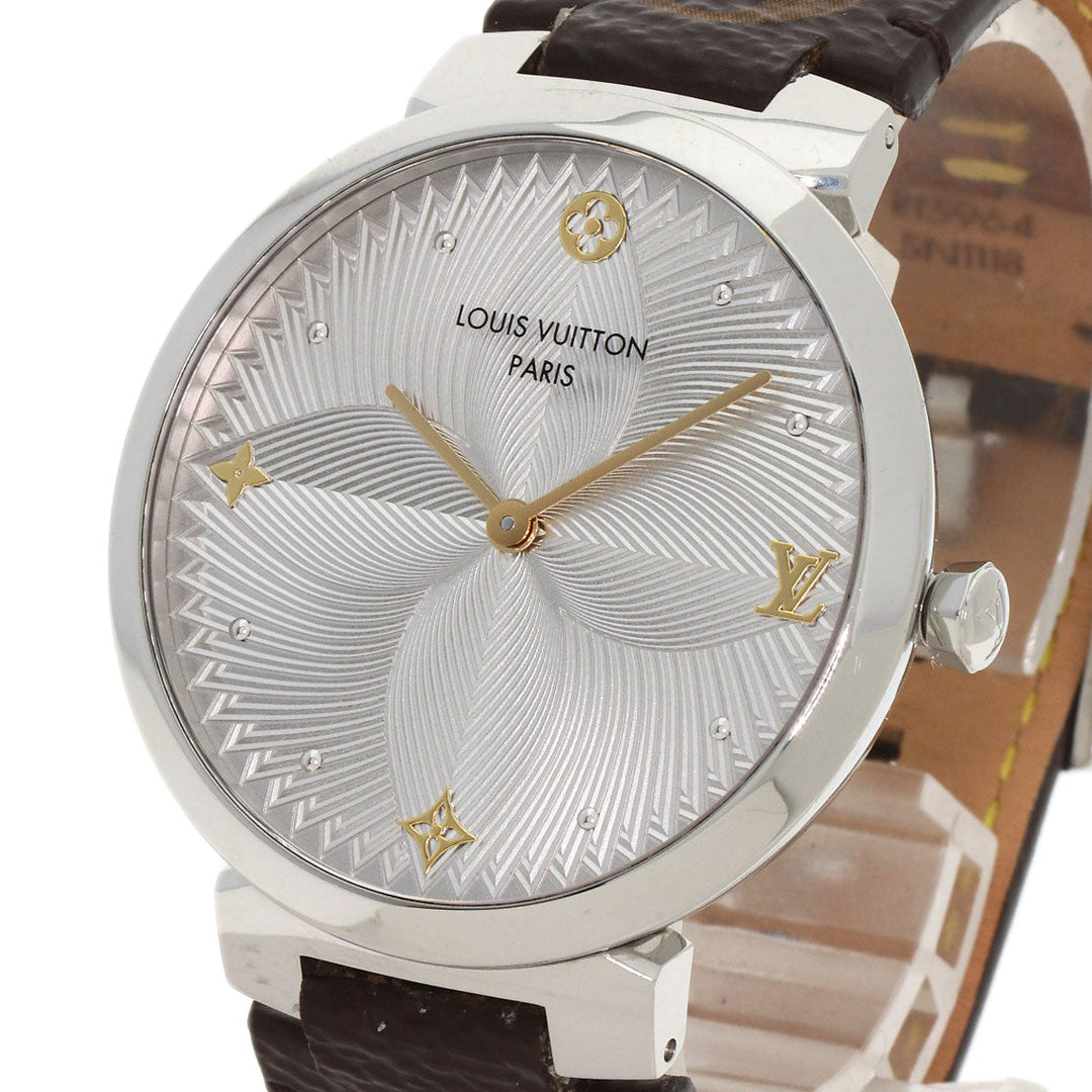 LOUIS VUITTON Watches Quartz QA016 Stainless Steel Silver Tambour Slim Metallic Flower 39 Silver dial