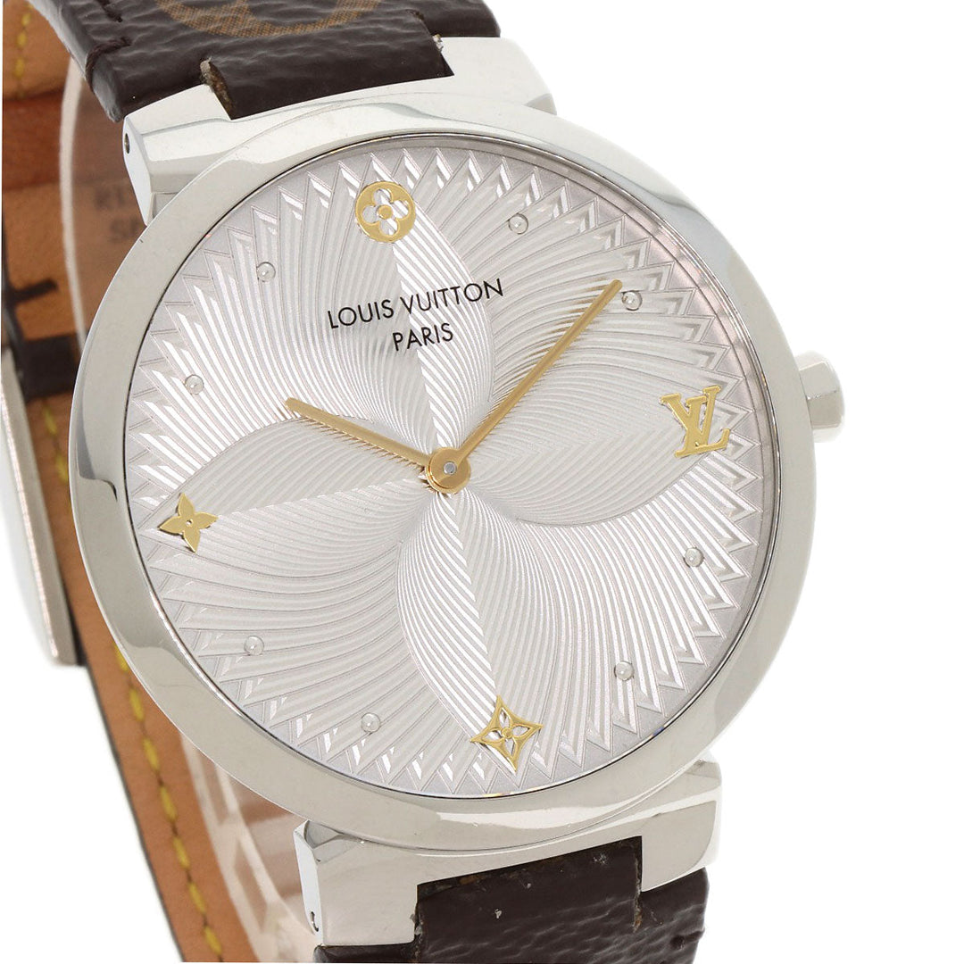 LOUIS VUITTON Watches Quartz QA016 Stainless Steel Silver Tambour Slim Metallic Flower 39 Silver dial