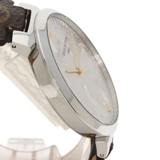 LOUIS VUITTON Watches Quartz QA016 Stainless Steel Silver Tambour Slim Metallic Flower 39 Silver dial