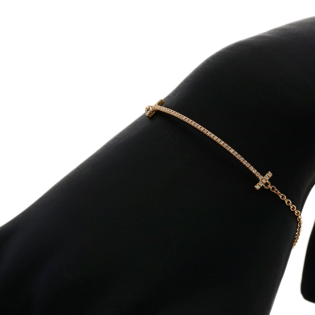 TIFFANY&Co. bracelet 18K Pink Gold gold T Smile Small Diamond Women Used Authentic