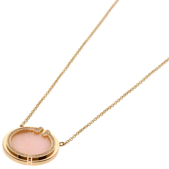 TIFFANY&Co. Necklace 18K Pink Gold gold T TWO Diamond Pink Opal Circle Women Used Authentic