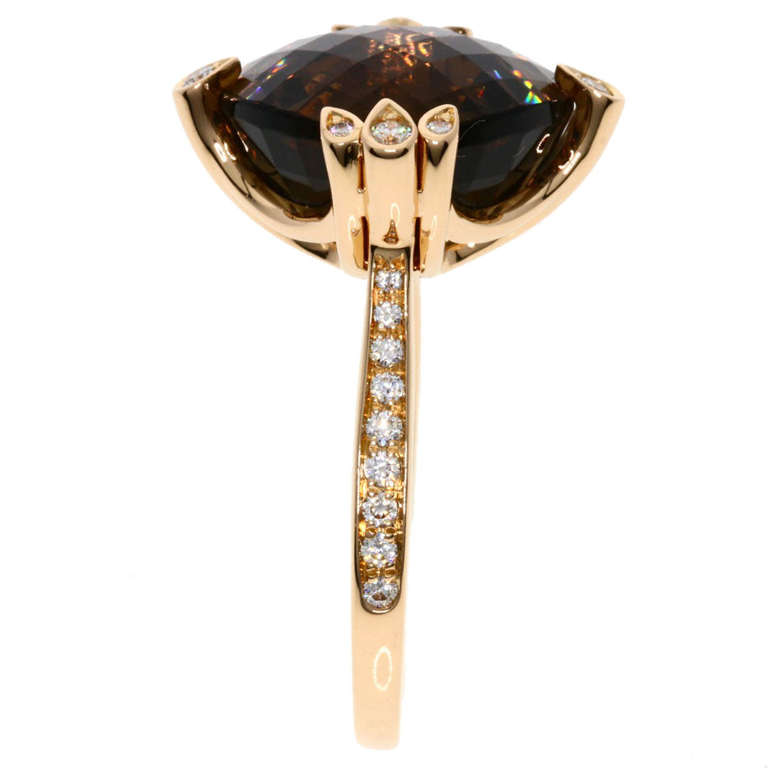 CARTIER Ring 18K Pink Gold gold Indian Mystery Smoky Quartz Diamond #51