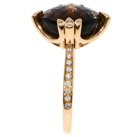 CARTIER Ring 18K Pink Gold gold Indian Mystery Smoky Quartz Diamond #51