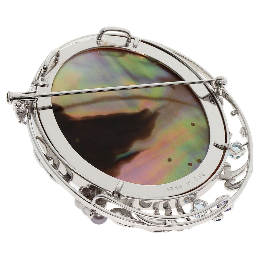 TASAKI Brooch K18WG Silver Mabe Pearl Pearl Sea Motif Color Stone Women Used Authentic