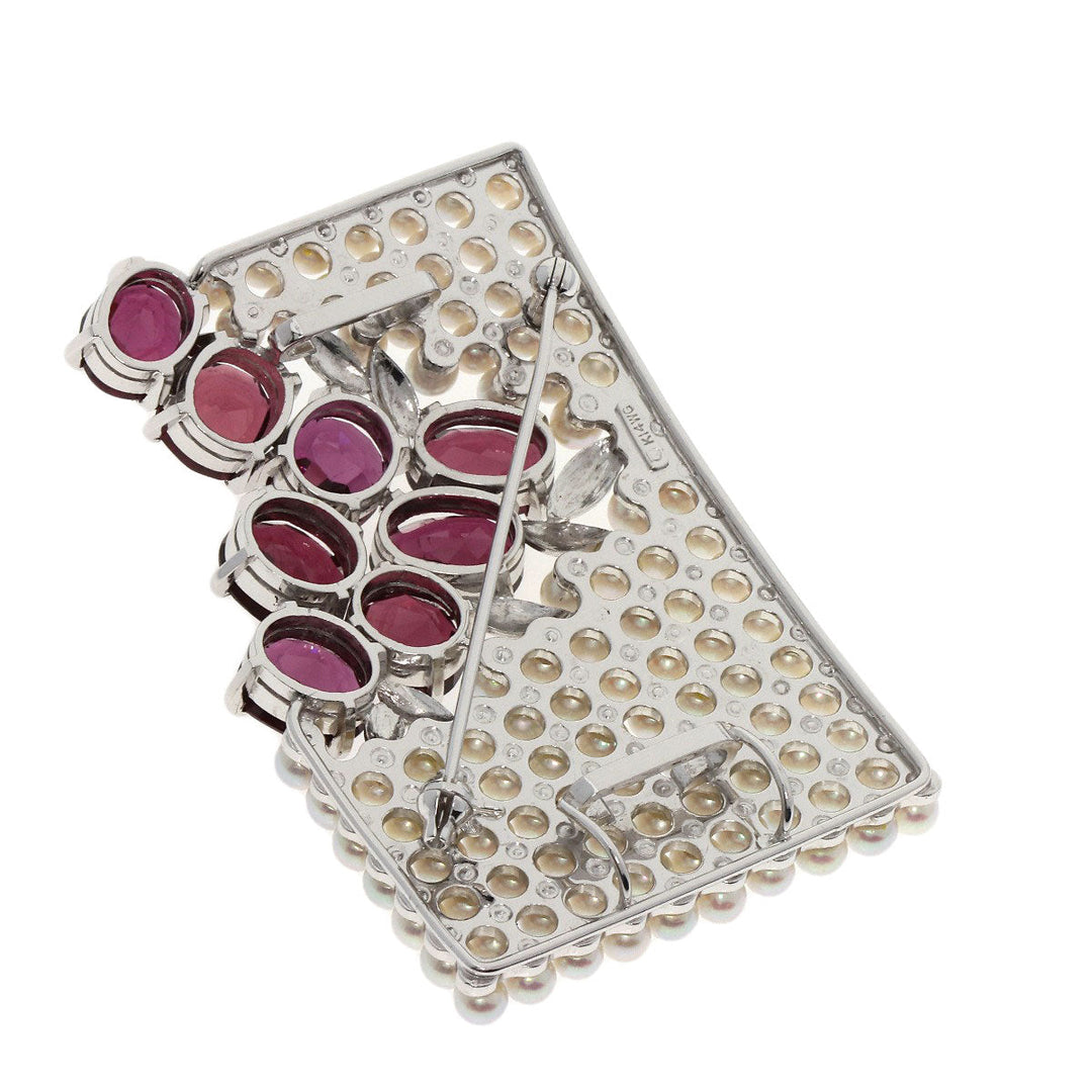 TASAKI Brooch K14WG Silver Garnet Pearl Obi Clip