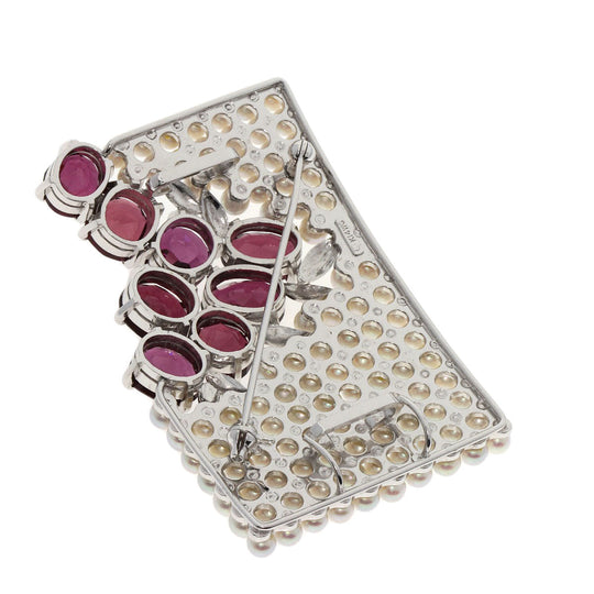 TASAKI Brooch K14WG Silver Garnet Pearl Obi Clip