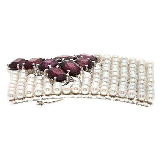 TASAKI Brooch K14WG Silver Garnet Pearl Obi Clip