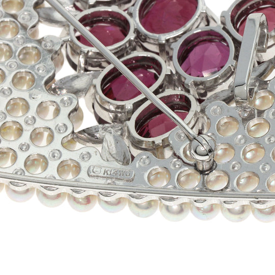 TASAKI Brooch K14WG Silver Garnet Pearl Obi Clip
