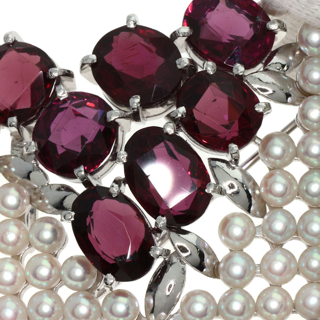 TASAKI Brooch K14WG Silver Garnet Pearl Obi Clip