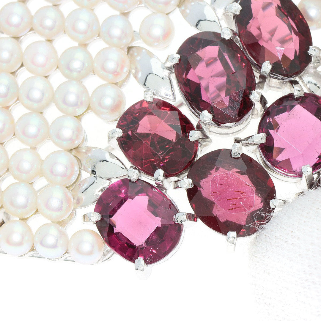 TASAKI Brooch K14WG Silver Garnet Pearl Obi Clip