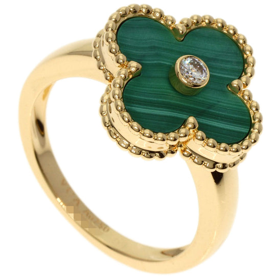 Van Cleef & Arpels Ring 18K Yellow Gold gold Vintage Alhambra Malachite Diamond #51