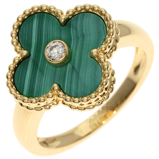 Van Cleef & Arpels Ring 18K Yellow Gold gold Vintage Alhambra Malachite Diamond #51