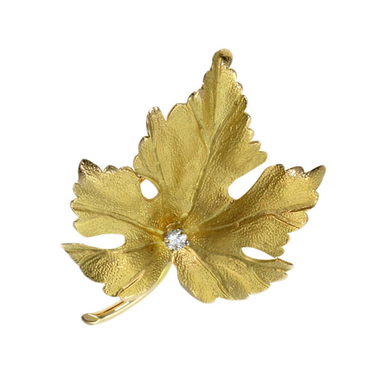 TIFFANY&Co. Brooch K14YG gold Leaf diamond Women Used Authentic