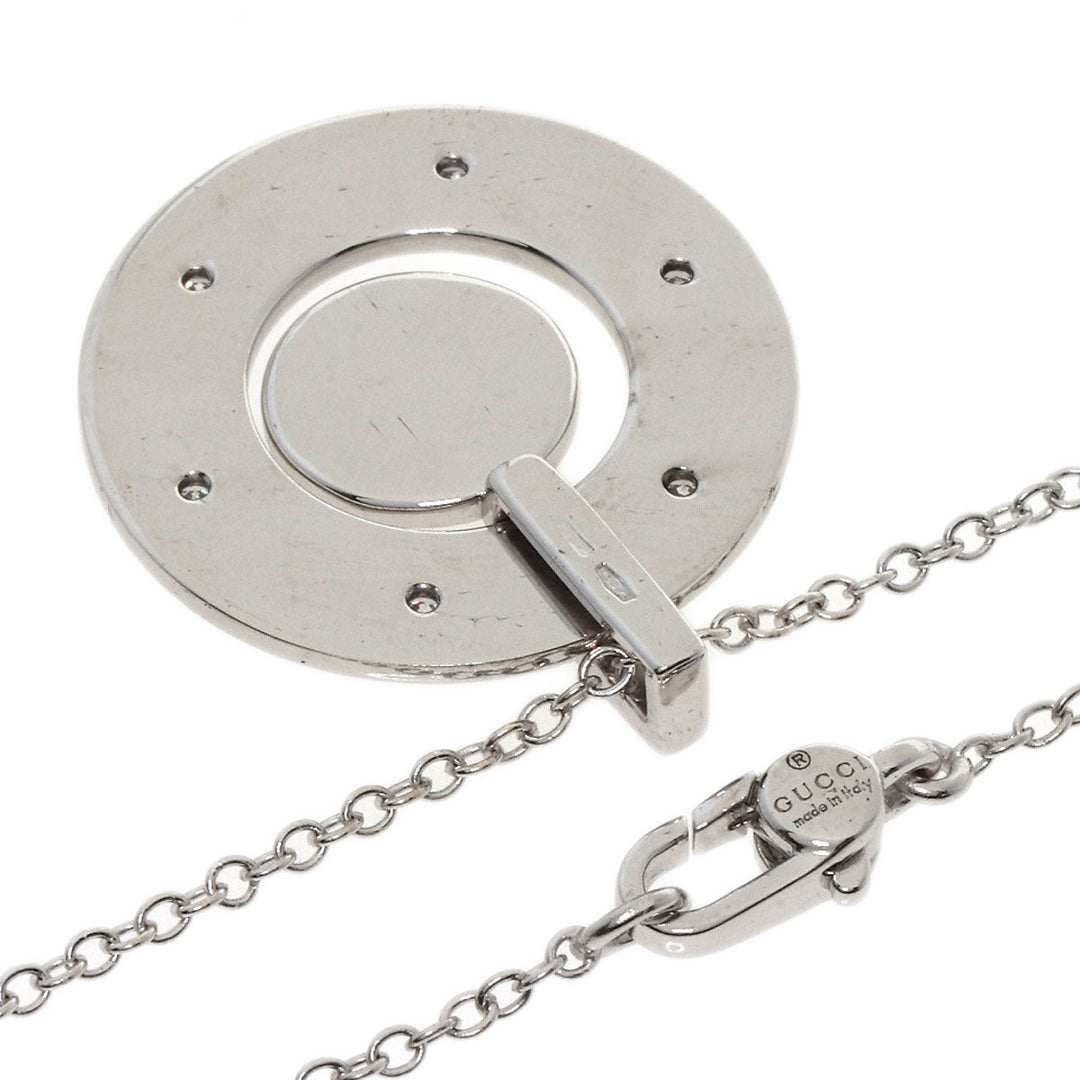 GUCCI Necklace K18WG Silver Icon GG Logo Circle Round Diamond