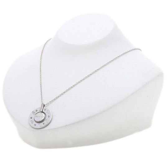 GUCCI Necklace K18WG Silver Icon GG Logo Circle Round Diamond