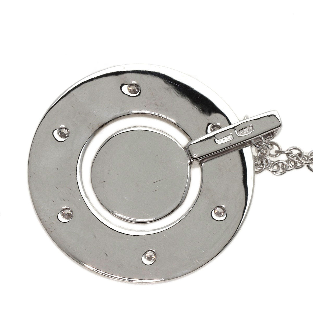 GUCCI Necklace K18WG Silver Icon GG Logo Circle Round Diamond